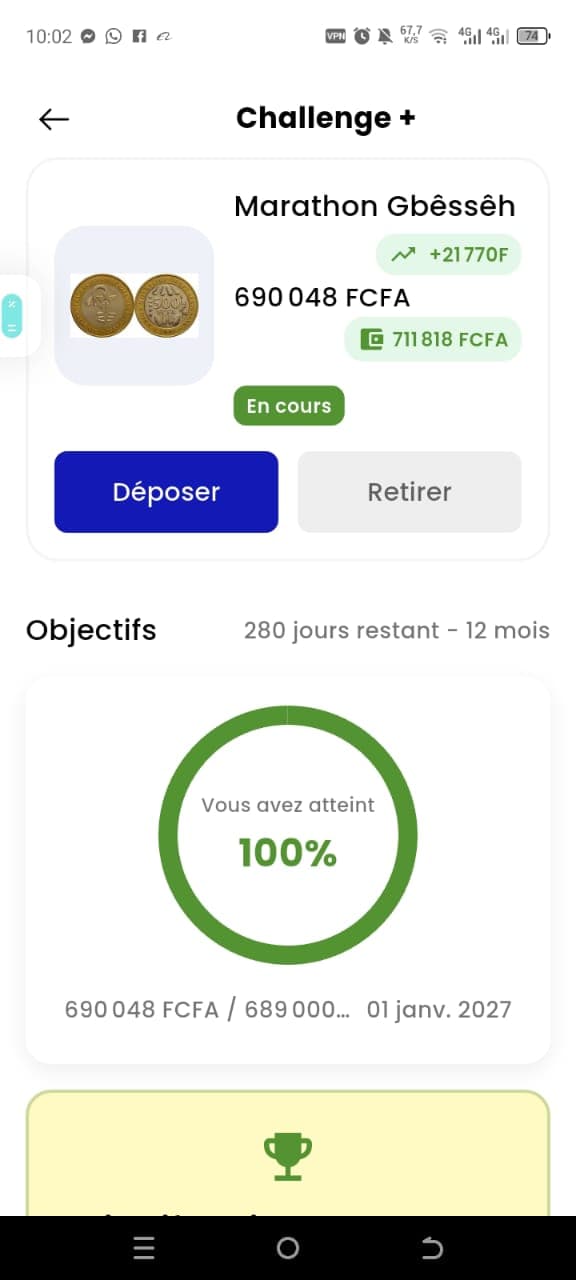 Challenge+ écran liste