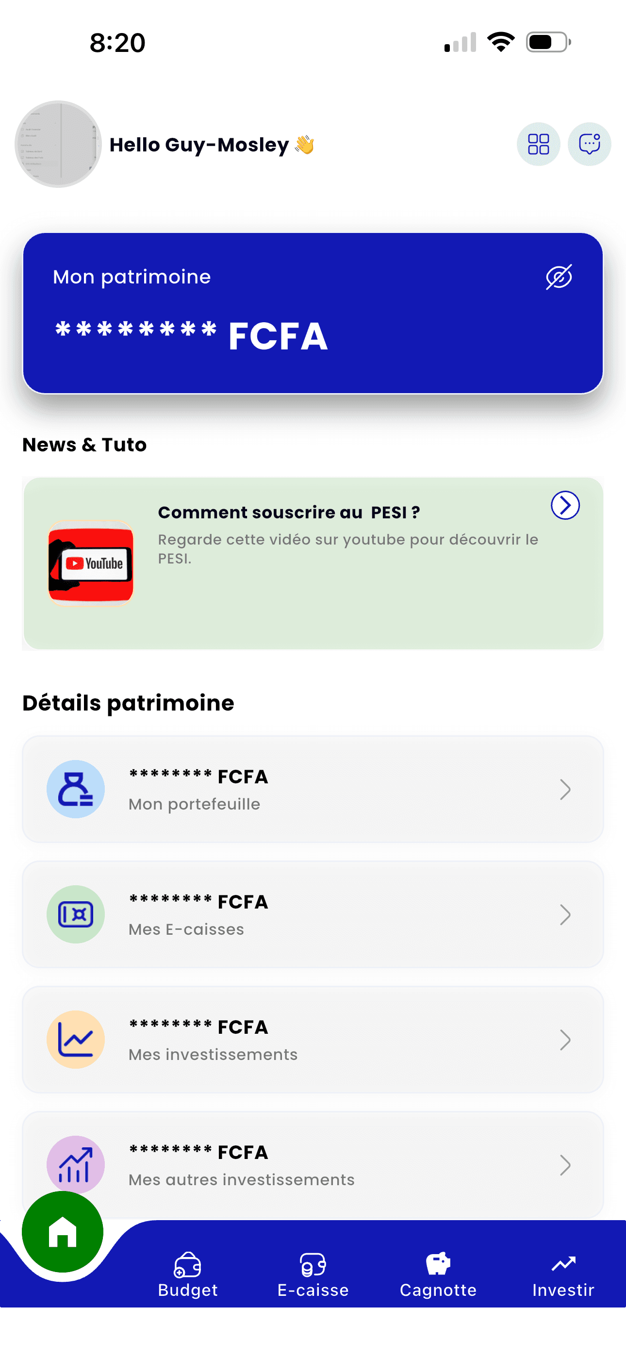 SmartFin App — écran d'accueil